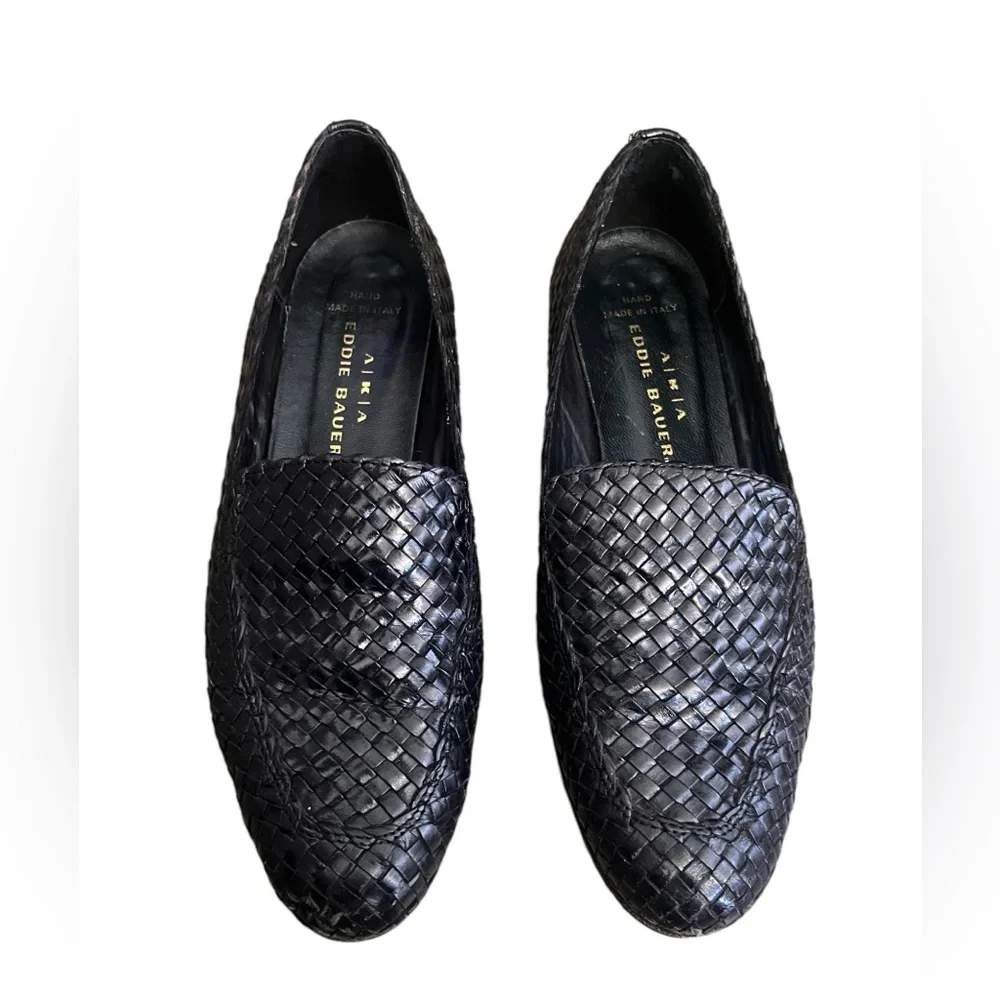 Eddie Bauer Vintage Black Woven Weave Loafers Made in Italy Size 8.5 - Picture 1 of 9